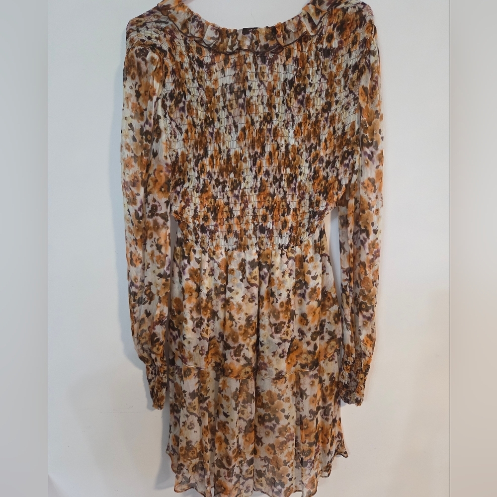 NWT Pinko Floral Mini Dress in Brown and Cream - Picture 7 of 16